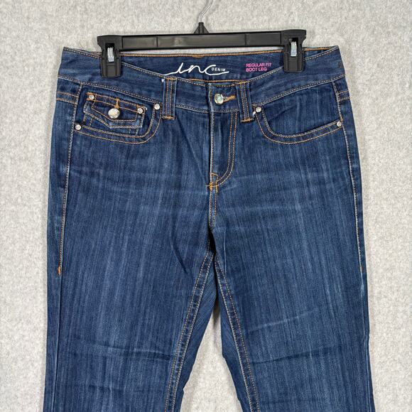 INC‎ Denim Jeans Womens 8 Bootcut Boot Leg Pocket Flap Rhinestone Y2K Western - Picture 3 of 13